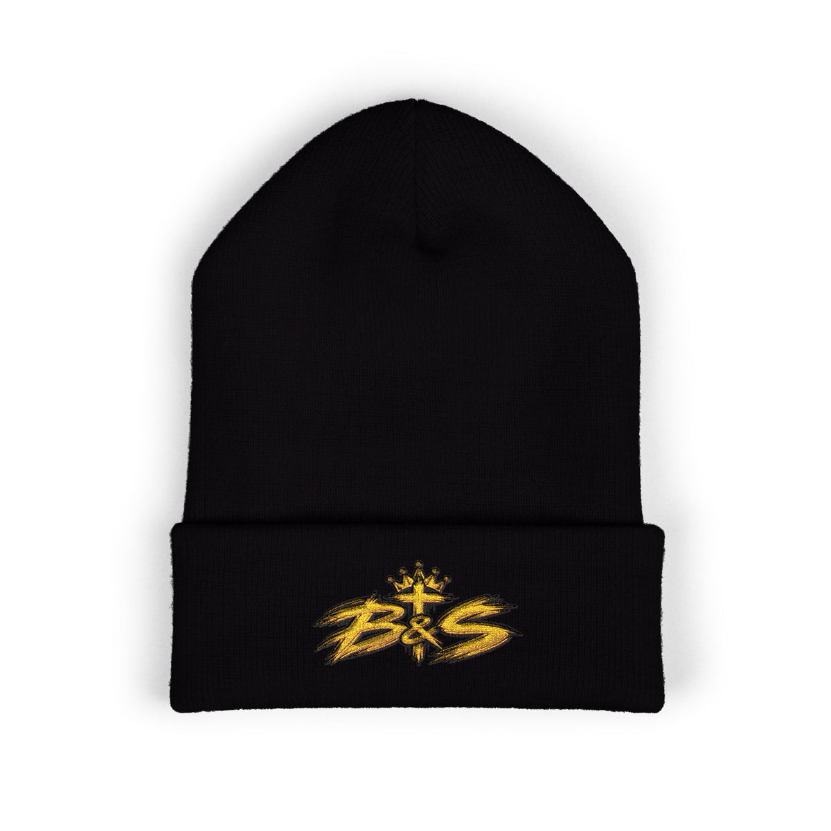 Embroidered 'B&S' Crown Cuffed Beanie — Olive Knit Winter Hat