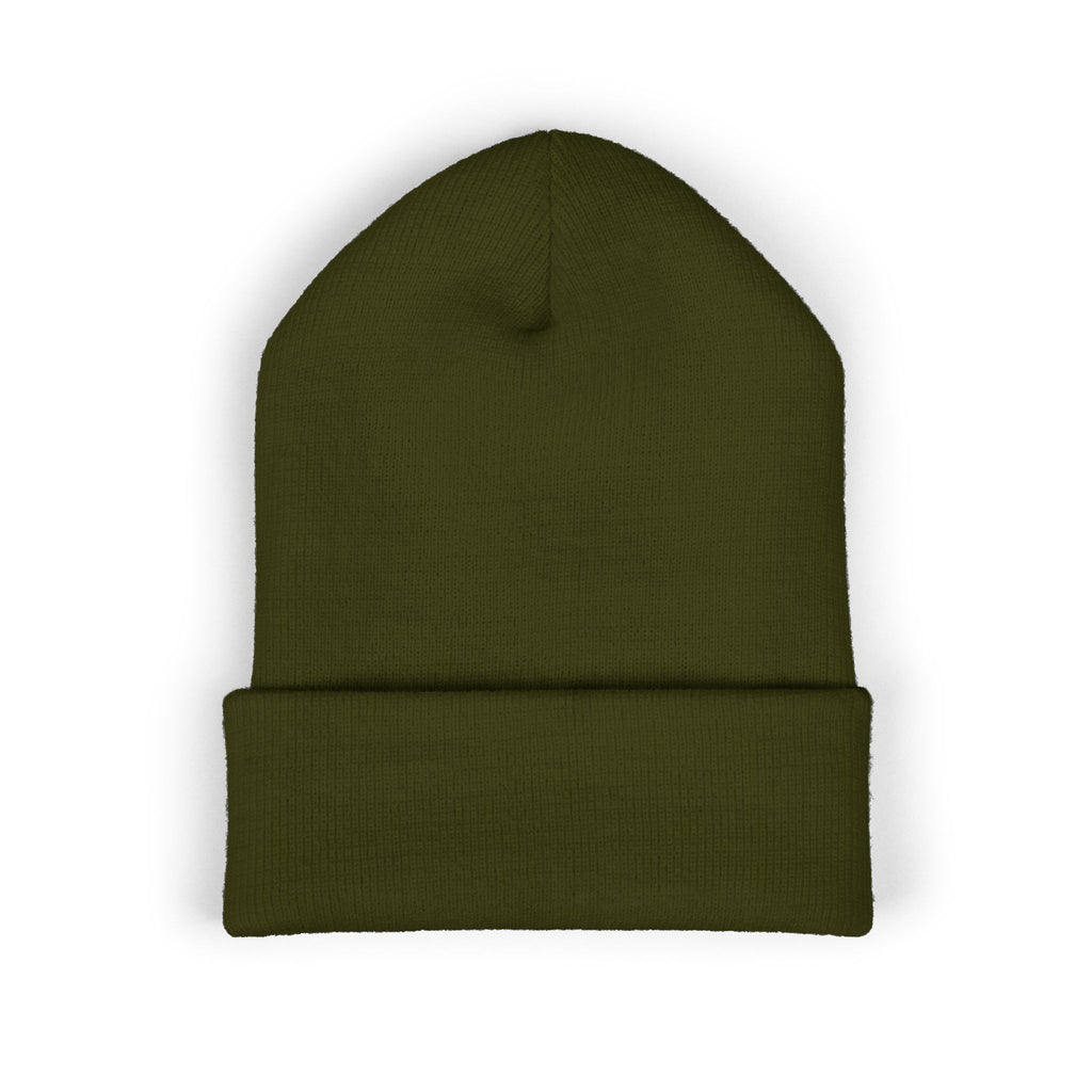 Embroidered 'B&S' Crown Cuffed Beanie — Olive Knit Winter Hat