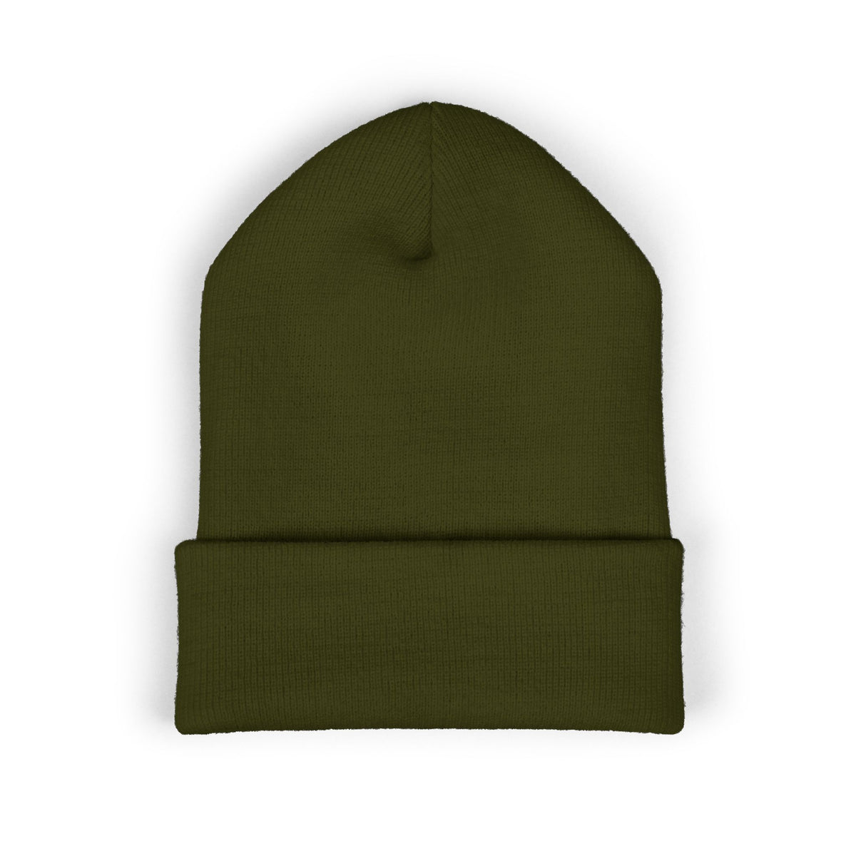 Embroidered 'B&S' Crown Cuffed Beanie — Olive Knit Winter Hat