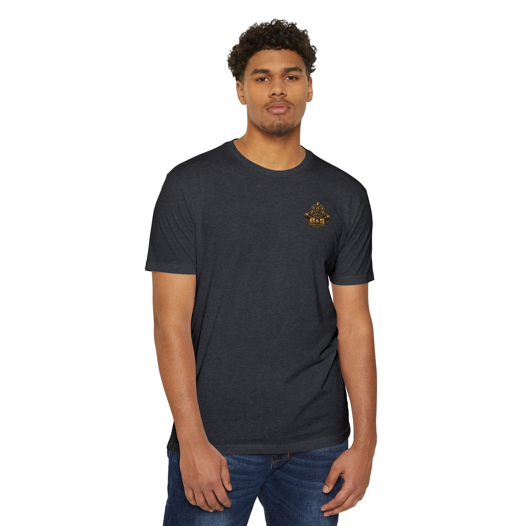 Bearded & Strong — Pray • Lift • Repeat Men’s Black Tee