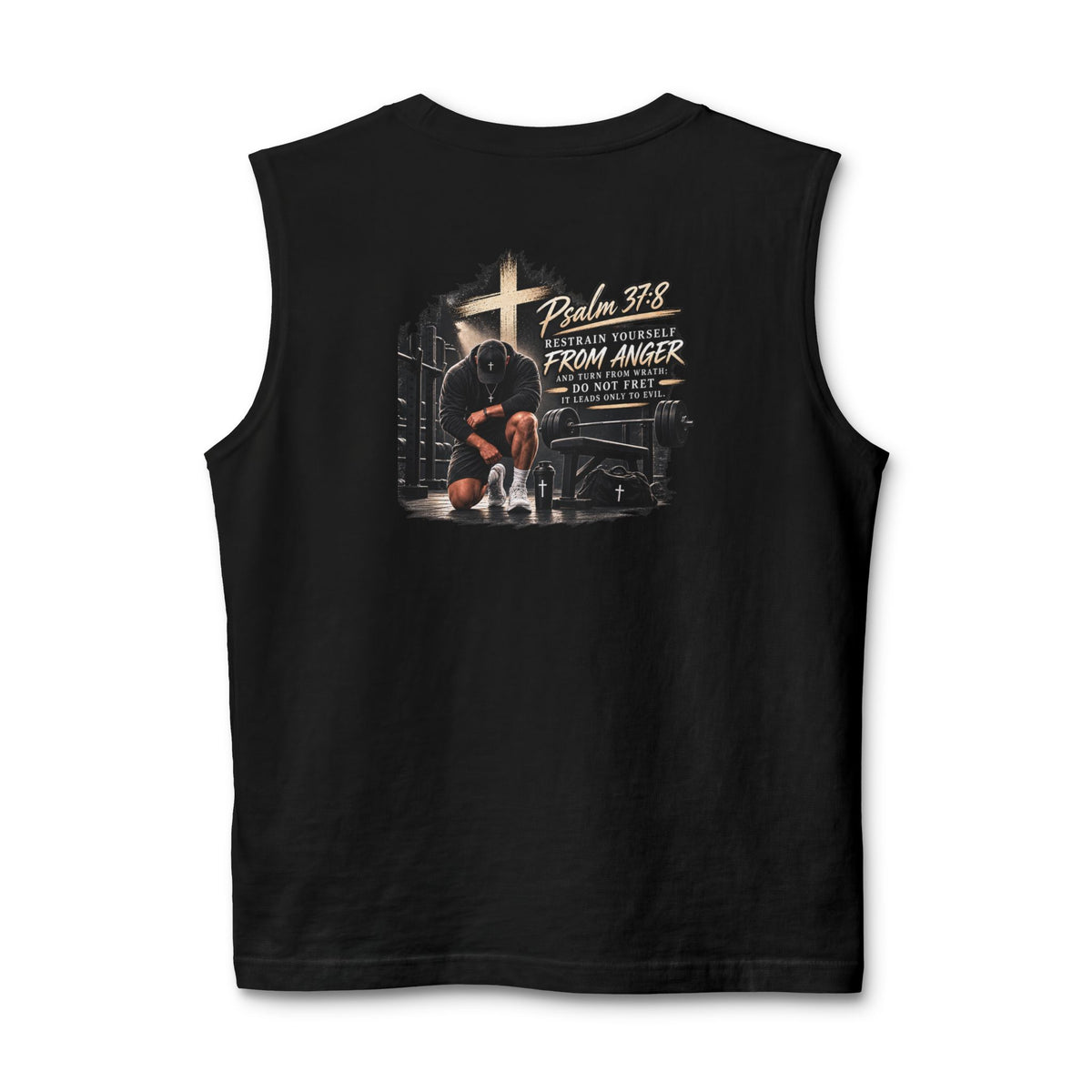 Christian Fitness Muscle Tank – "Saved From Anger" Cross Graphic