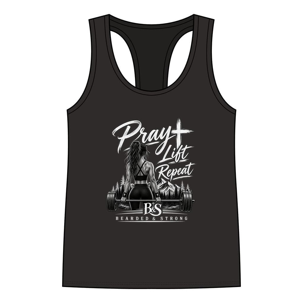 Pray Lift Repeat Women's Racerback Tank - Faith & Fitness Gym Tank