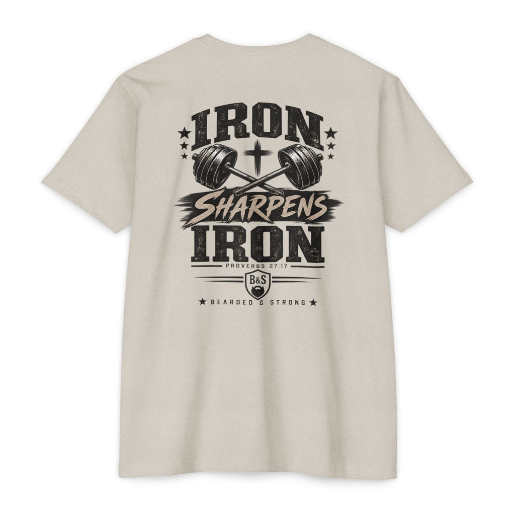 Bearded & Strong — Iron Sharpens Iron Men’s Tee | Tan & Black