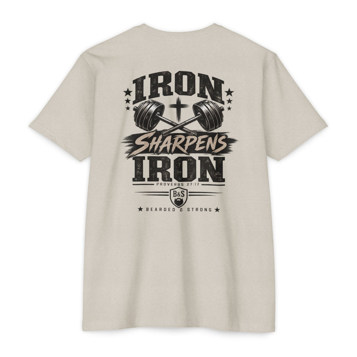 Bearded & Strong — Iron Sharpens Iron Men’s Tee | Tan & Black