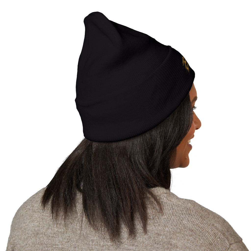 Embroidered 'B&S' Crown Cuffed Beanie — Olive Knit Winter Hat