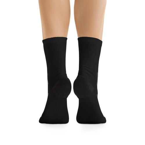 B&S Cross Logo Crew Socks — Black Recycled-Poly Athletic Socks
