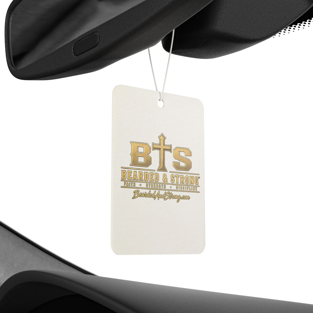 Bearded & Strong Car Air Freshener — Gold Religious Cross Scented Ornament