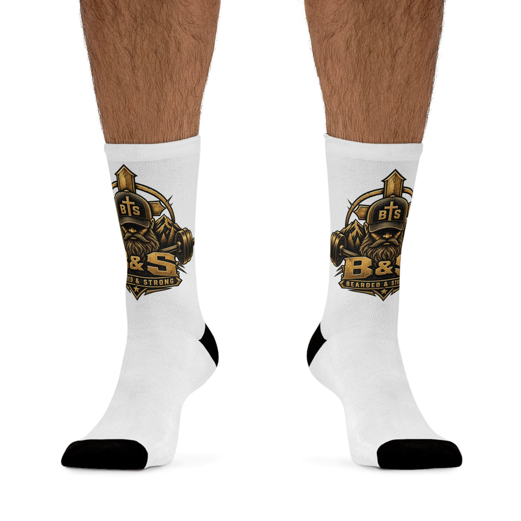 B&S Crest Athletic Crew Socks — Recycled Poly Eco Socks with Gold Emblem