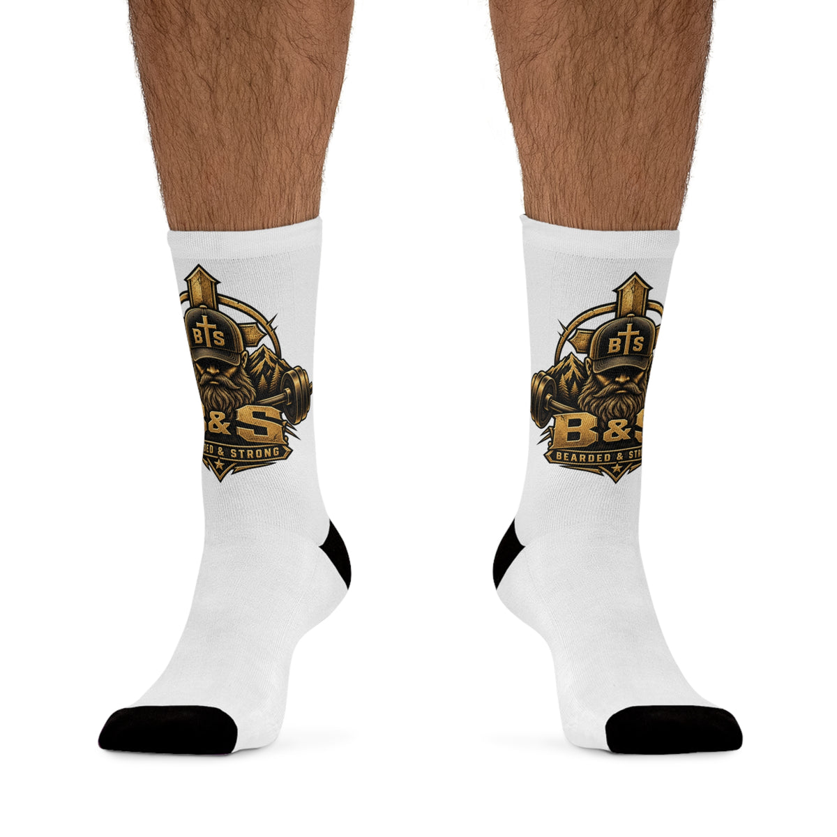 B&S Crest Athletic Crew Socks — Recycled Poly Eco Socks with Gold Emblem
