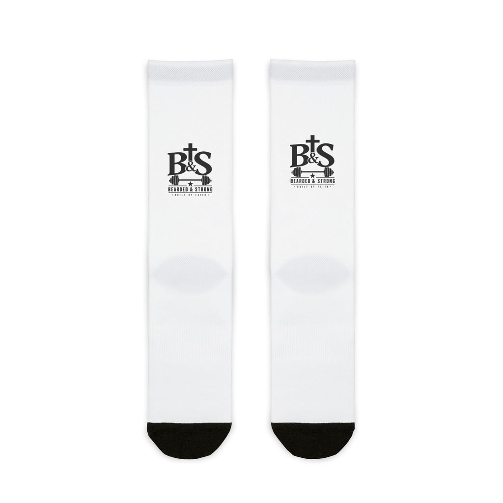 Sublimated Crew Socks — BTS Logo White Athletic Socks