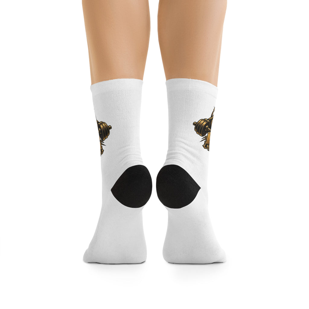 B&S Crest Athletic Crew Socks — Recycled Poly Eco Socks with Gold Emblem