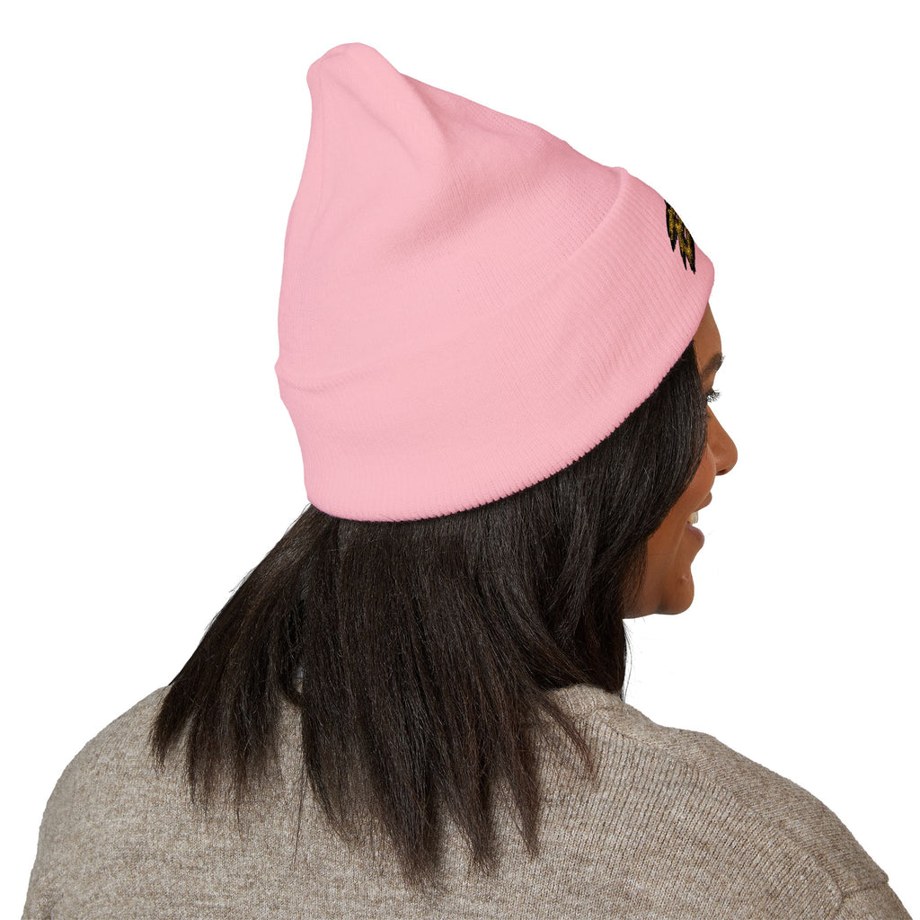 Embroidered 'B&S' Crown Cuffed Beanie — Olive Knit Winter Hat