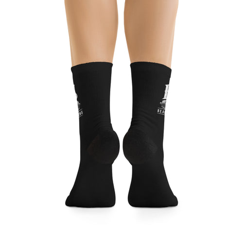 B&S Cross Logo Crew Socks — Black Recycled-Poly Athletic Socks