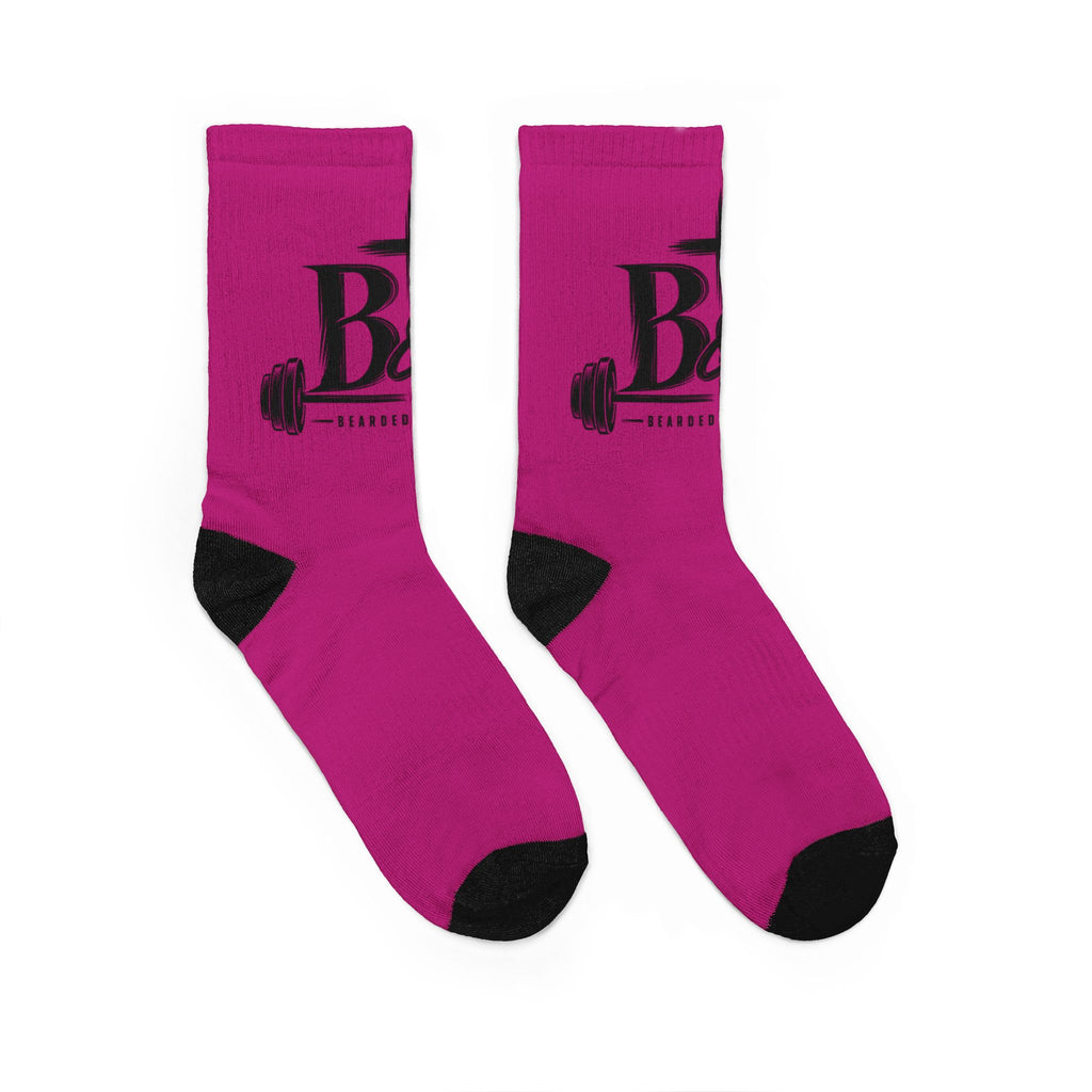 Bold Barbell Crew Socks — Pink Fitness Padded Socks with 'B' Logo