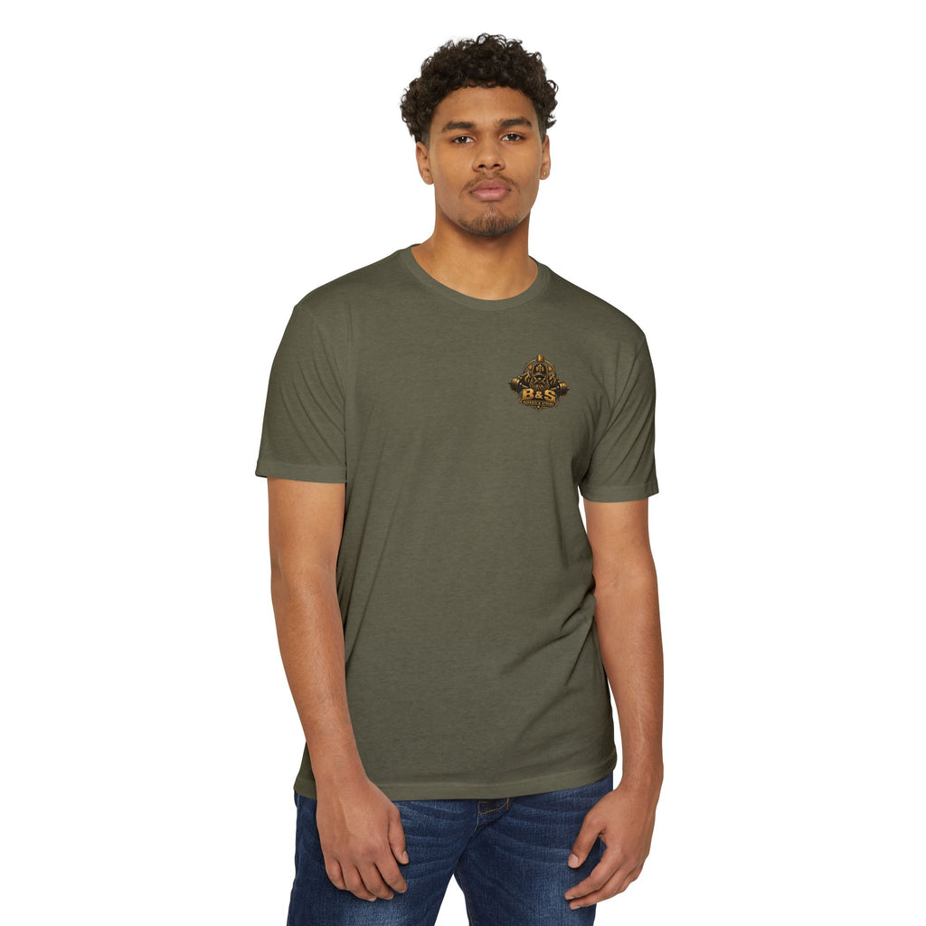 Bearded & Strong — Built Different | Forged by Faith Men’s Olive Tee