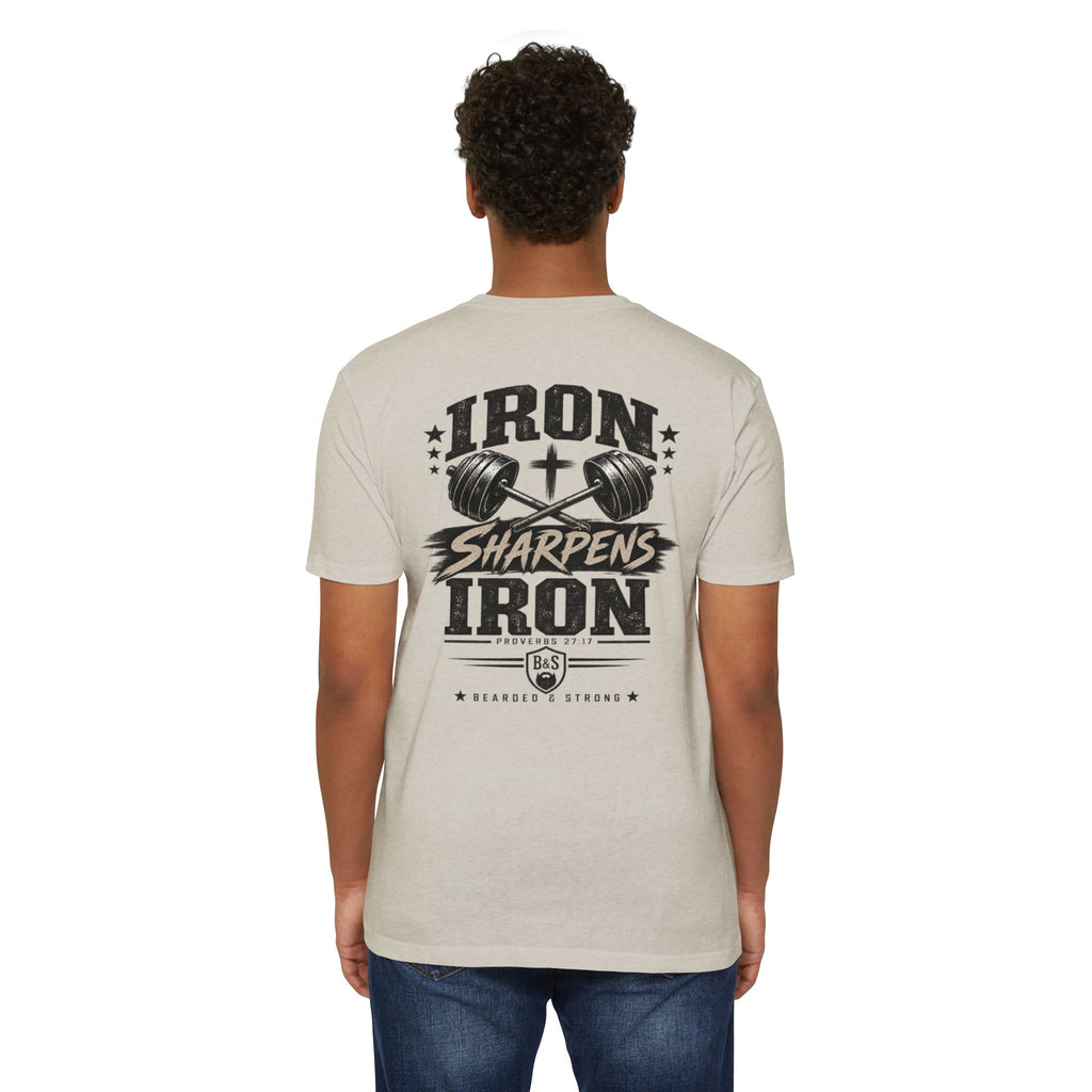 Bearded & Strong — Iron Sharpens Iron Men’s Tee | Tan & Black