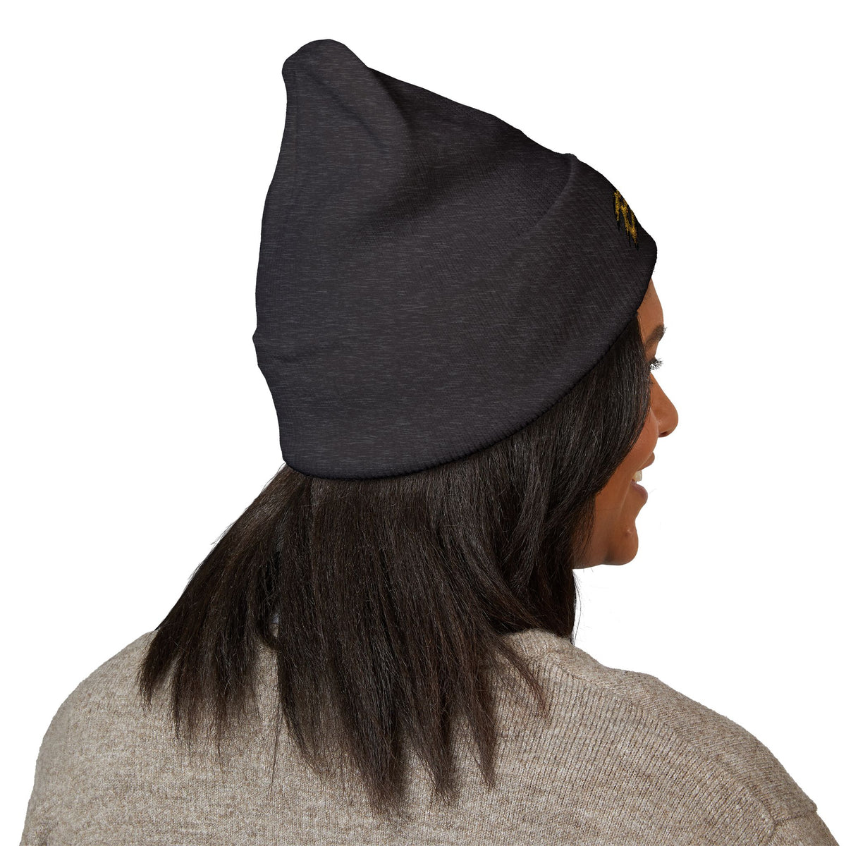 Embroidered 'B&S' Crown Cuffed Beanie — Olive Knit Winter Hat