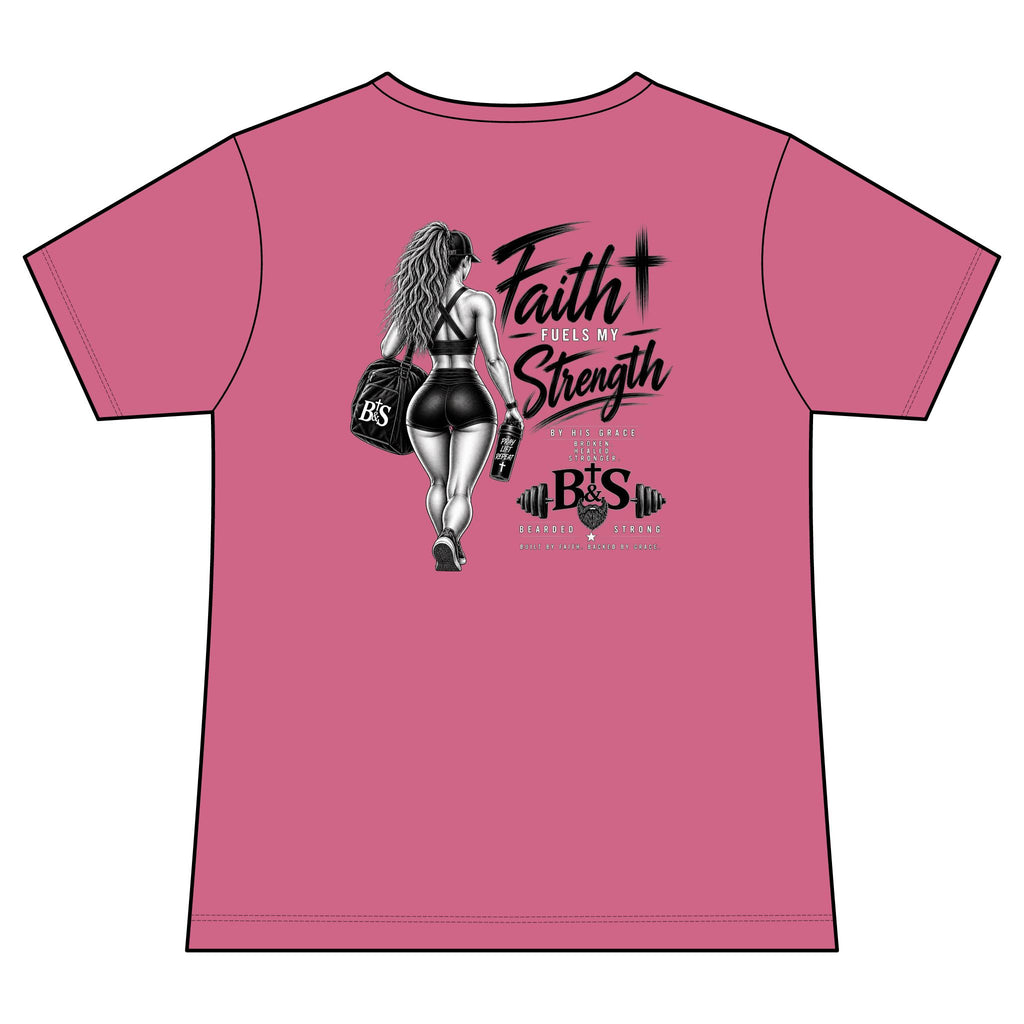Still Standing Women's V-Neck Tee — Pink Fitness Gym Shirt with 'Still Standing' Graphic