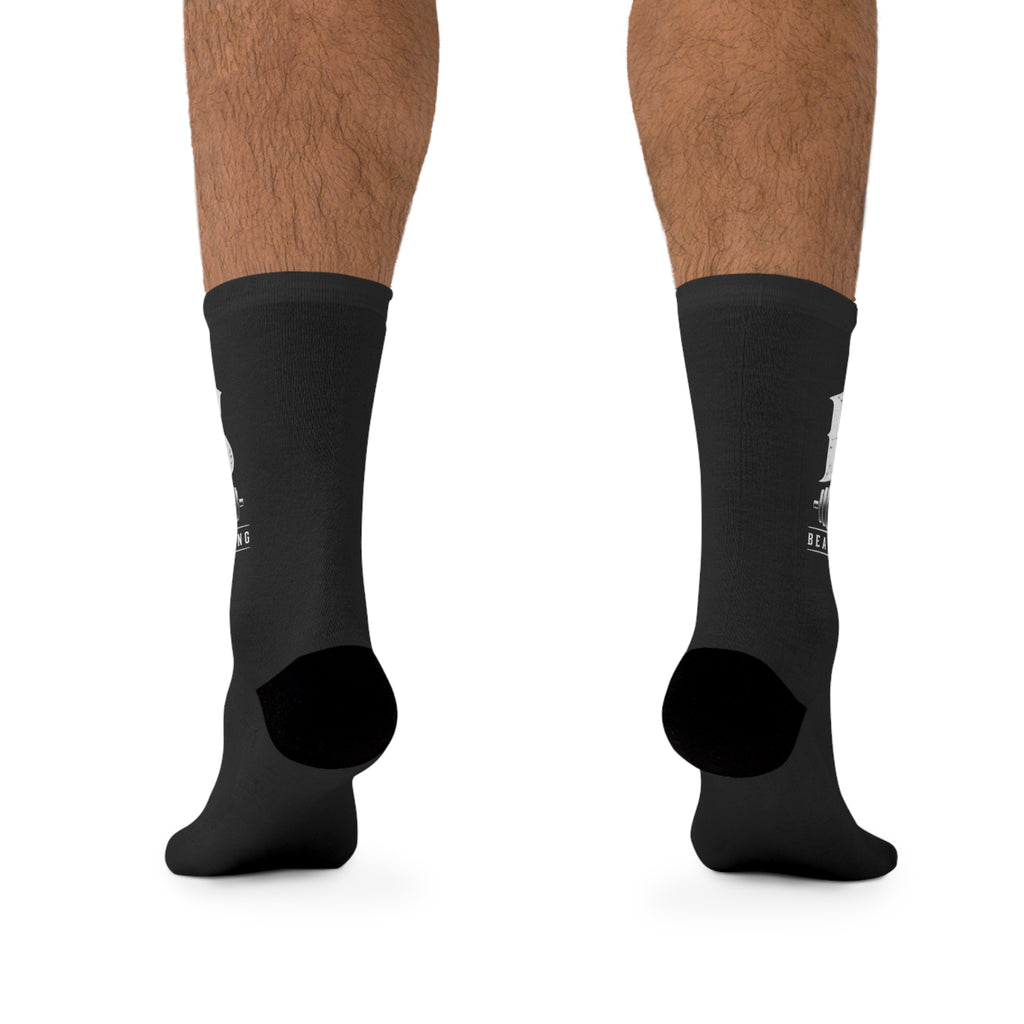 B&S Cross Logo Crew Socks — Black Recycled-Poly Athletic Socks