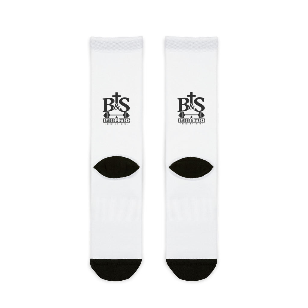 Sublimated Crew Socks — BTS Logo White Athletic Socks