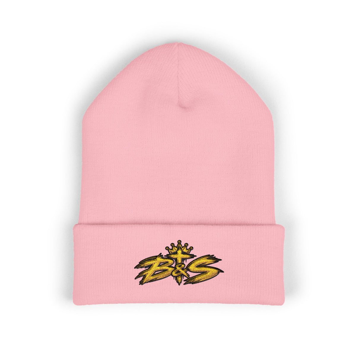 Embroidered 'B&S' Crown Cuffed Beanie — Olive Knit Winter Hat