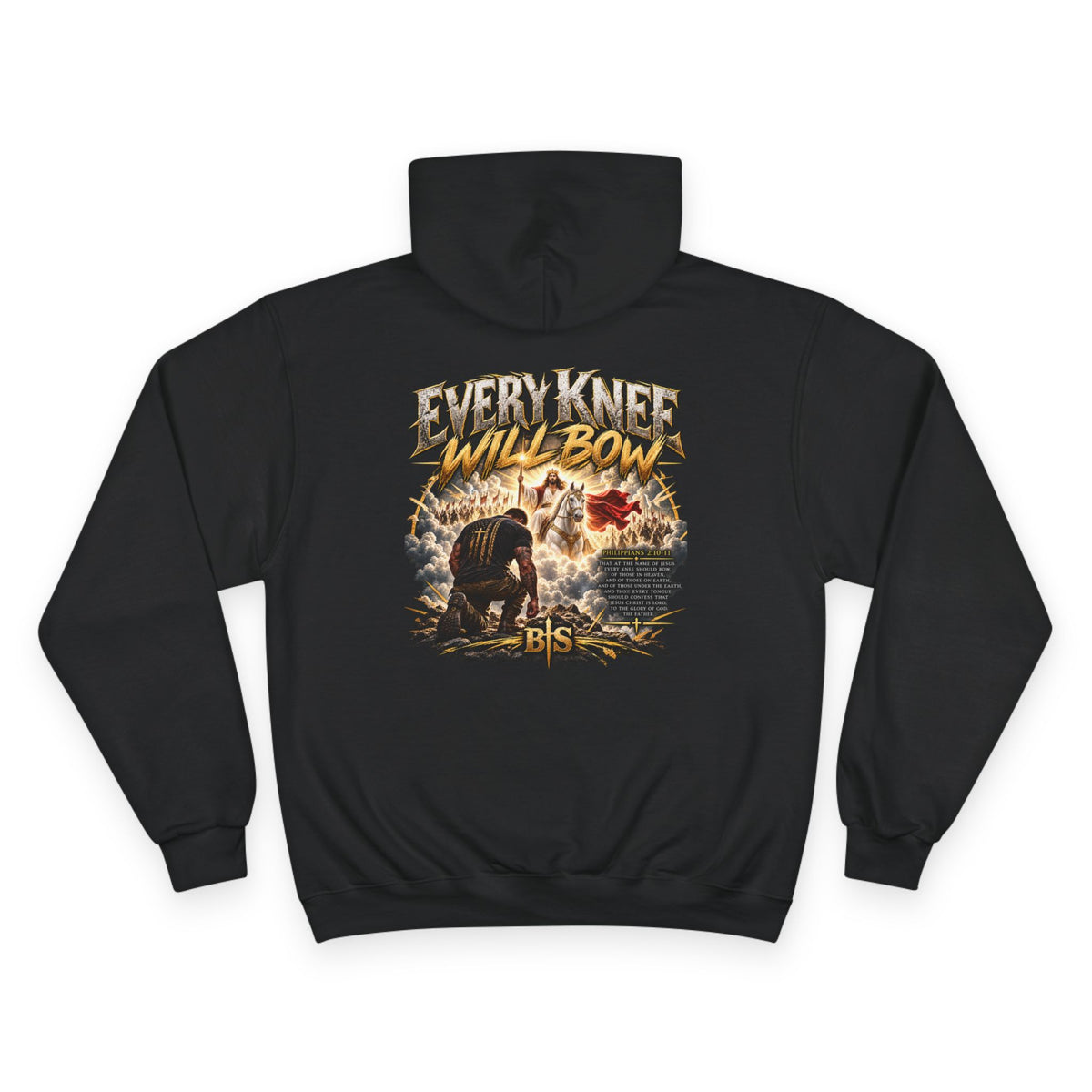 Religious Graphic Hoodie — "Every Knee Will Bow" Prayerful Christian Pullover