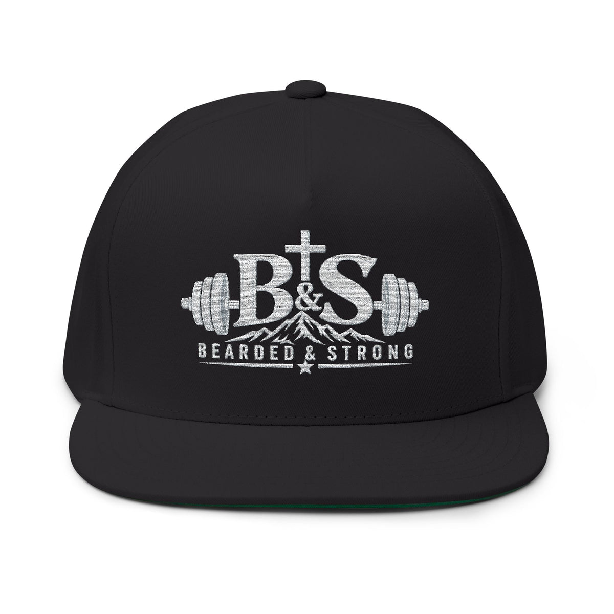Bearded & Strong Embroidered Flat Bill Cap — Men's Fitness Christian Trucker Hat
