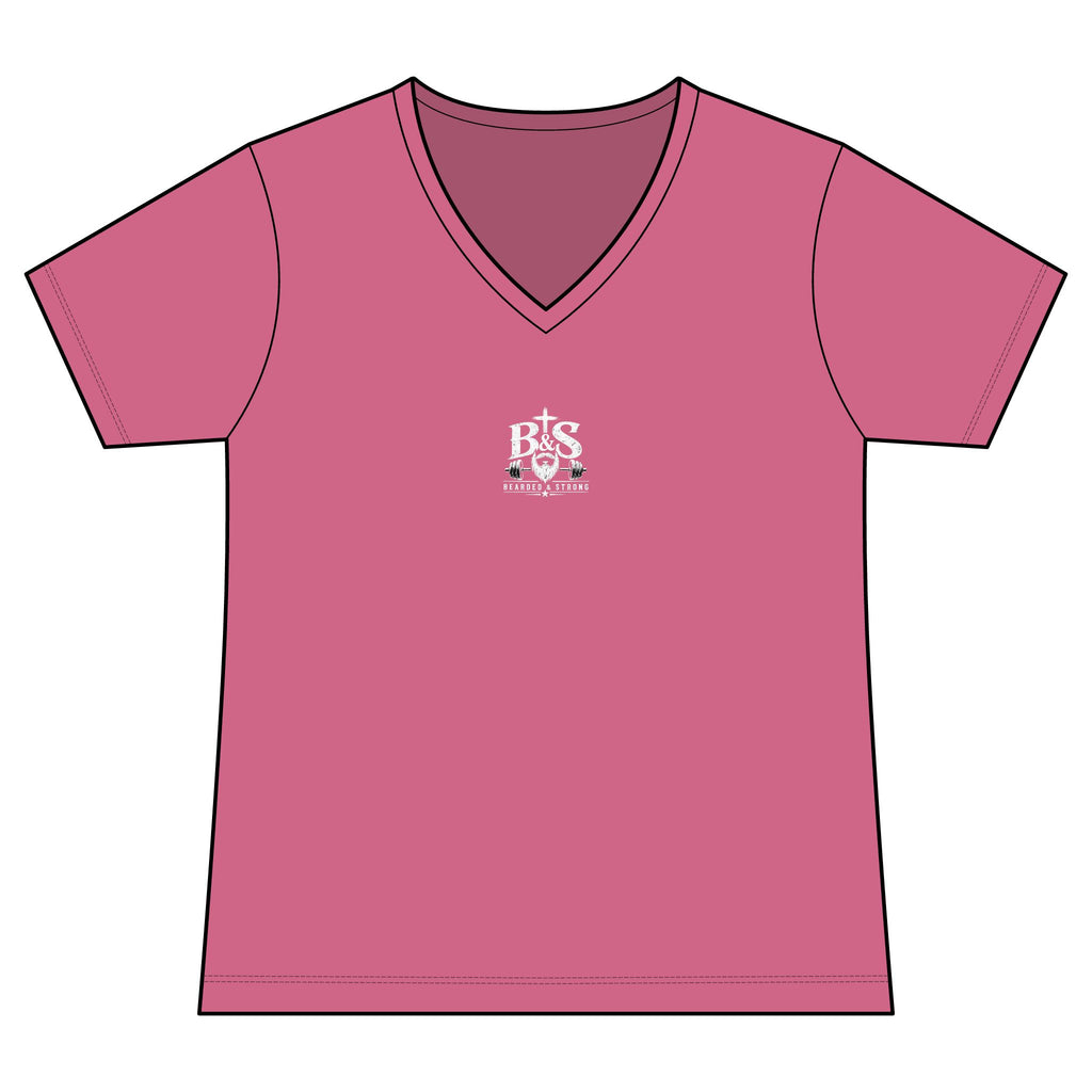 Still Standing Women's V-Neck Tee — Pink Fitness Gym Shirt with 'Still Standing' Graphic