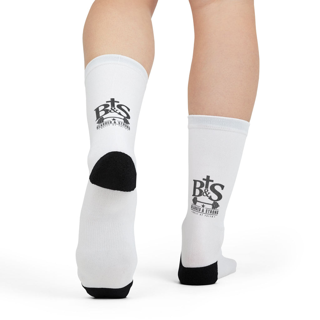Sublimated Crew Socks — BTS Logo White Athletic Socks