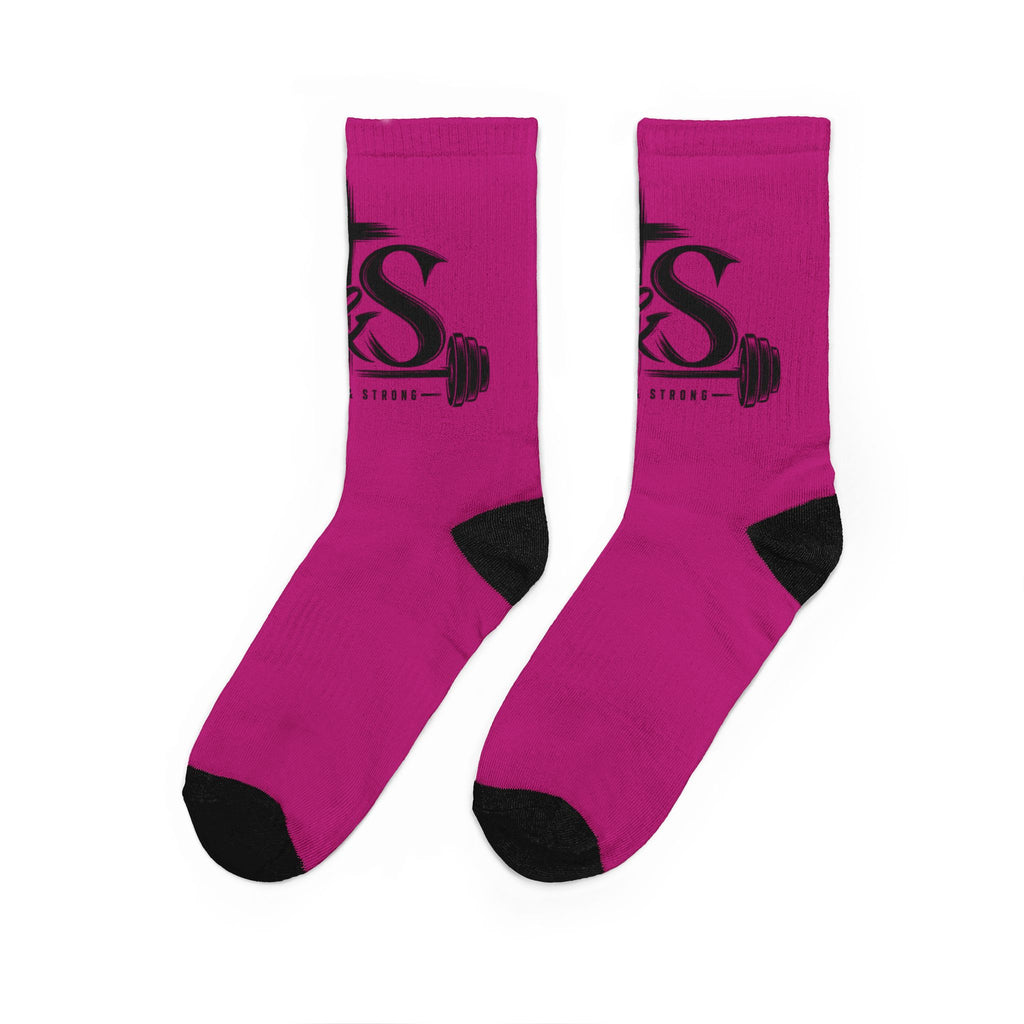 Bold Barbell Crew Socks — Pink Fitness Padded Socks with 'B' Logo