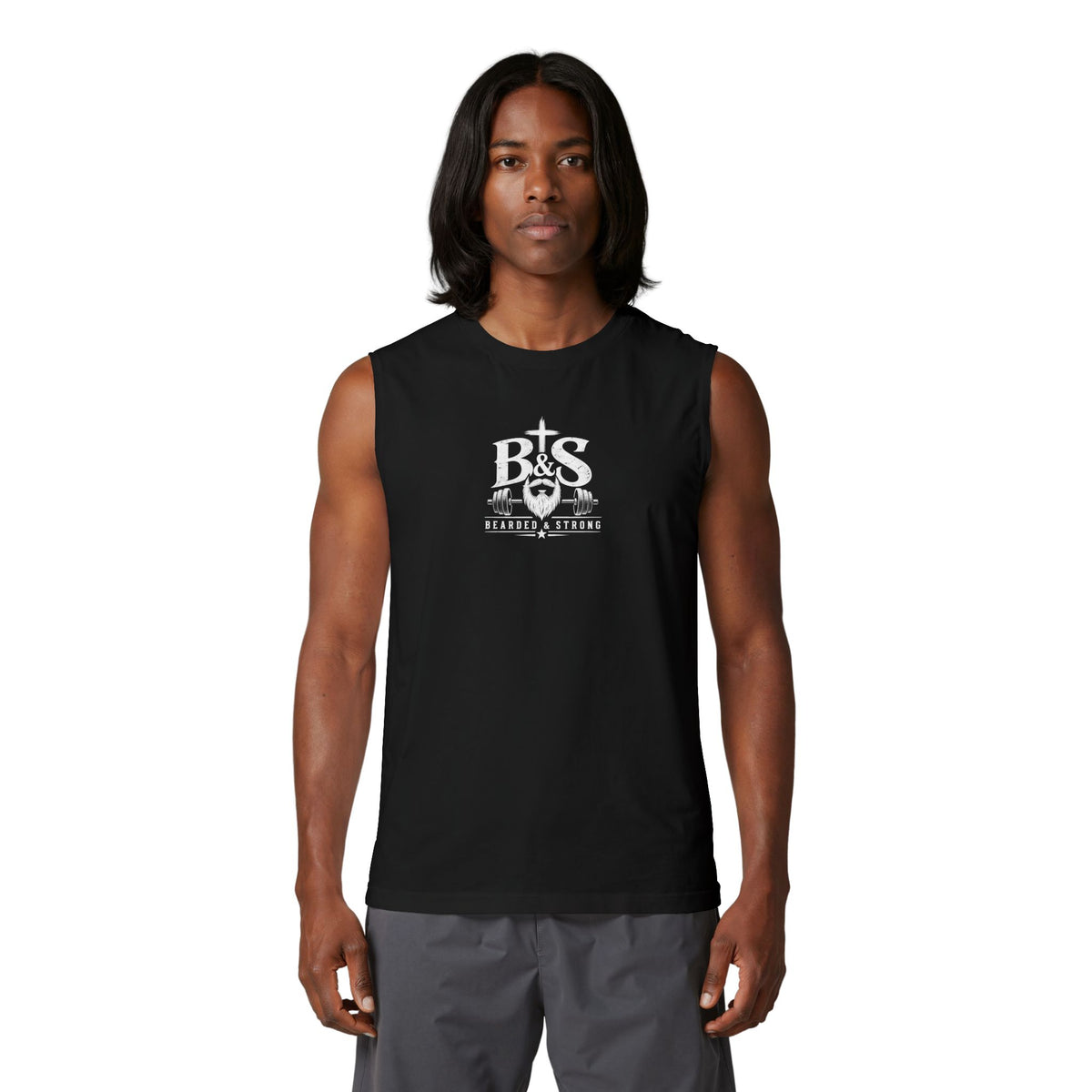 Christian Fitness Muscle Tank – "Saved From Anger" Cross Graphic