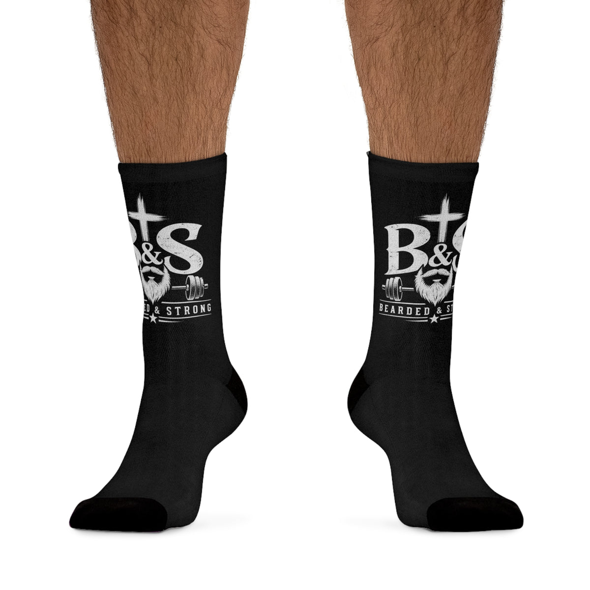 B&S Cross Logo Crew Socks — Black Recycled-Poly Athletic Socks